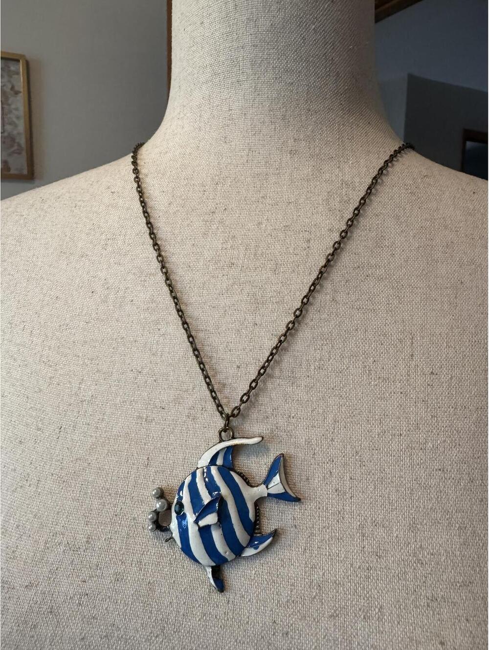 Betsey Johnson Blue and White Fish Pendant Necklace